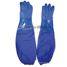 NMSAFETY Interlock liner blue pvc work gloves oil resistant PVC safety gloves long cuff